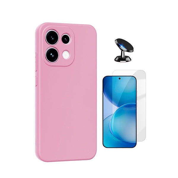 Kit Vidro Temperado Cleargorilasglass + Capa Proteção Silicone + Suporte de Carro GIFT4ME Para Oppo Reno16 FS 5G - Rosa