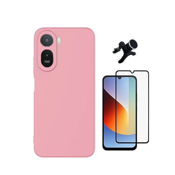 Kit Película de Vidro Temperado Gorilasglass + Capa Proteção Silicone + Suporte Reforçado de Carro GIFT4ME Para Xiaomi Redmi A7 Pro - Rosa