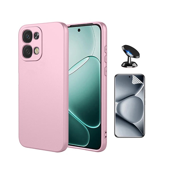 Kit Película Protectora de Hydrogel Frente + Capa Proteção Silicone + Suporte Magnético GIFT4ME Para Oppo A6 Pro - Rosa