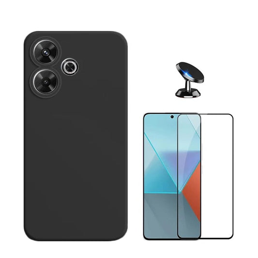 Kit Película de Vidro Temperado Gorilasglass + Capa Proteção Traseira Silicone + Suporte Magnético GIFT4ME Compativel Com Xiaomi Redmi 13 - Preto