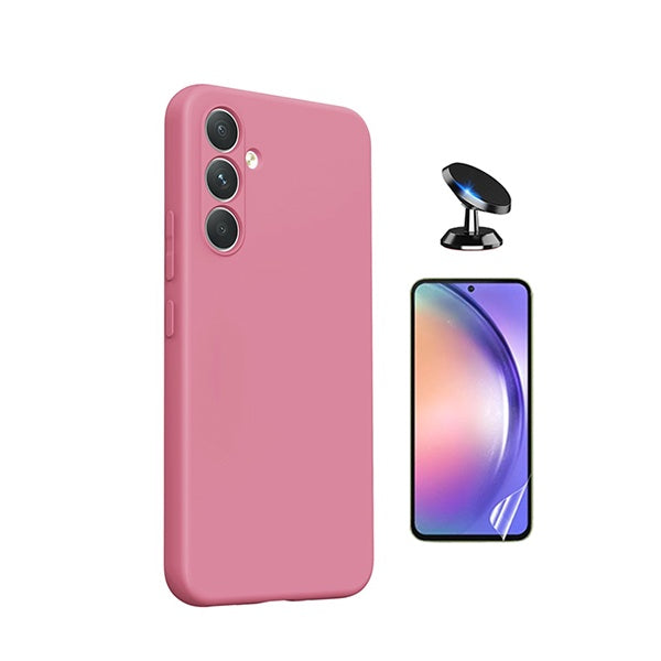 Kit Película Protectora de Hydrogel Frente + Capa Proteção Silicone + Suporte Magnético GIFT4ME Para Samsung Galaxy A27 - Rosa