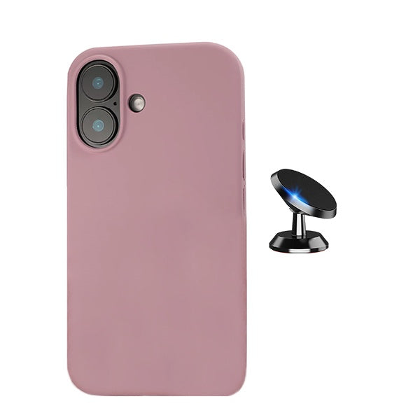 Kit Suporte Magnético + Capa Proteção Traseira Silicone GIFT4ME Compativel Com Apple iPhone 16 Plus - Rosa