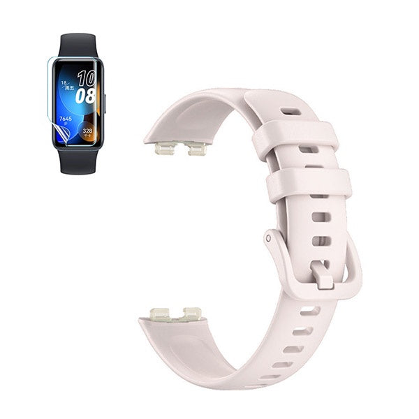 Kit Bracelete Silicone Com Fivela + Película de Hydrogel GIFT4ME Compativel Com Huawei Band 8 - Rosa