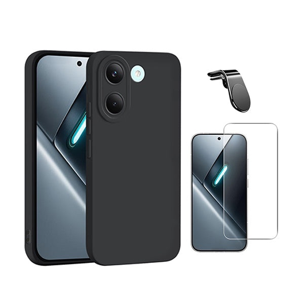 Kit Vidro Temperado Cleargorilasglass + Capa Proteção Silicone + Suporte Magnético L GIFT4ME Para Xiaomi Poco X8 Pro - Preto
