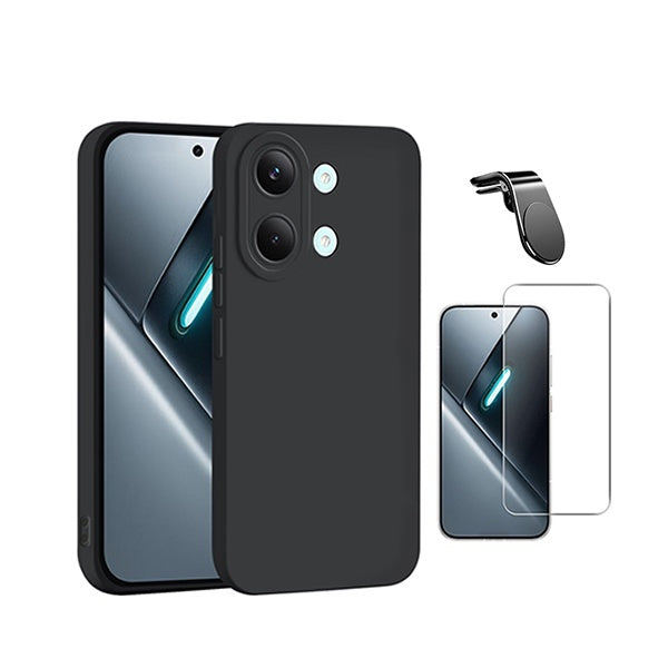 Kit Vidro Temperado Cleargorilasglass + Capa Proteção Silicone + Suporte Magnético L GIFT4ME Para Xiaomi Poco X8 Pro Max 5G - Preto