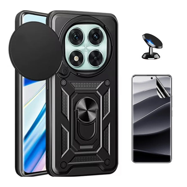 Kit Película Protectora de Hydrogel Frente + Capa de Proteção Militar Magnética Janela + Suporte Magnético GIFT4ME Para Xiaomi Poco X7 - Preto