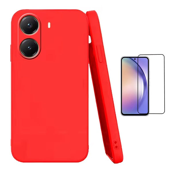 Kit Película de Vidro Temperado Gorilasglass + Capa Proteção Silicone GIFT4ME Para Xiaomi Poco X7 Pro - Vermelha