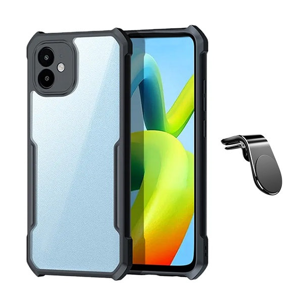 Kit Capa Traseira Fumê Rígida + Suporte Magnético L GIFT4ME Para Apple iPhone 12 - Transparente/Preto