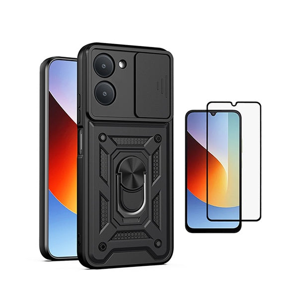 Kit Película de Vidro Temperado Gorilasglass + Capa de Proteção Militar Magnética Janela GIFT4ME Para Xiaomi Redmi A7 - Preto