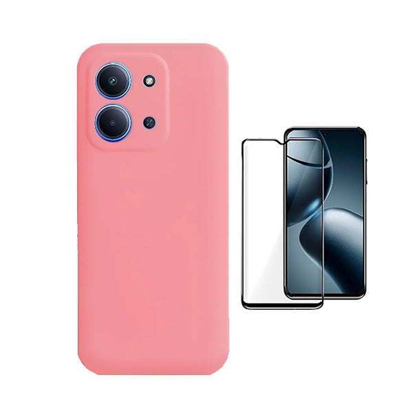 Kit Película de Vidro Temperado Gorilasglass + Capa Proteção Silicone GIFT4ME Para Xiaomi Redmi 15C - Rosa