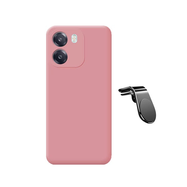 Kit Suporte de Carro Magnético L + Capa Proteção Silicone GIFT4ME Para Oppo A6 - Rosa
