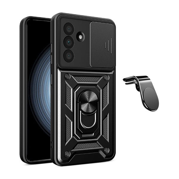 Kit Suporte de Carro Magnético L + Capa de Proteção Militar Magnética Janela Deslizante GIFT4ME Para Samsung Galaxy A56 5G - Preto