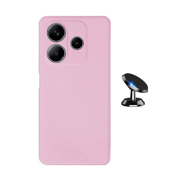 Kit Suporte Magnético + Capa Proteção Silicone Gift4Me Para Xiaomi Redmi Note 14 4G - Rosa
