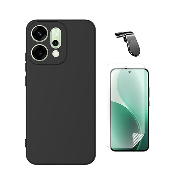 Kit Película Protectora de Hydrogel Frente + Capa Proteção Silicone + Suporte Magnético L GIFT4ME Para Oppo Reno14 - Preto