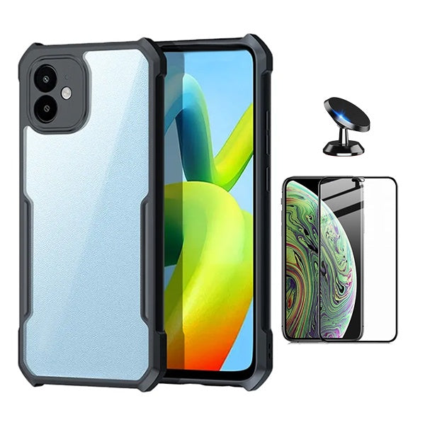 Kit Capa Traseira Fumê Rígida + Película de Vidro Temperado Gorilasglass GIFT4ME Para Apple iPhone 12 - Transparente/Preto