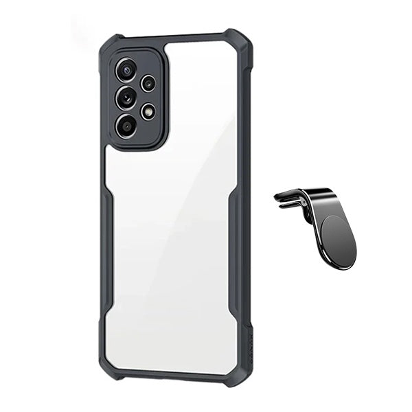 Kit Capa Traseira Fumê Rígida + Suporte Magnético L GIFT4ME Para Samsung Galaxy A13 4G - Transparente/Preto