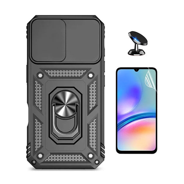 Kit Película Protectora de Hydrogel Frente + Capa de Proteção Militar Magnética Janela + Suporte Magnético GIFT4ME Para Xiaomi Redmi A5 4G - Preto