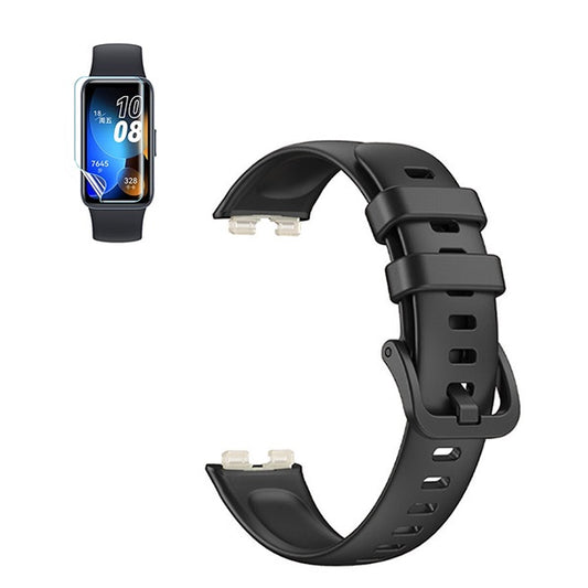 Kit Bracelete Silicone Com Fivela + Película de Hydrogel GIFT4ME Compativel Com Huawei Band 8 - Preto