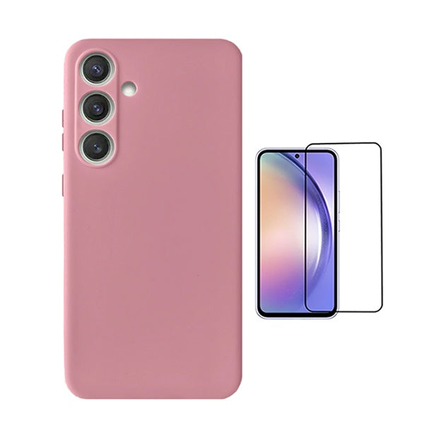 Kit Película de Vidro Temperado Gorilasglass + Capa Proteção Silicone Gift4Me Para Samsung Galaxy A56 5G - Rosa