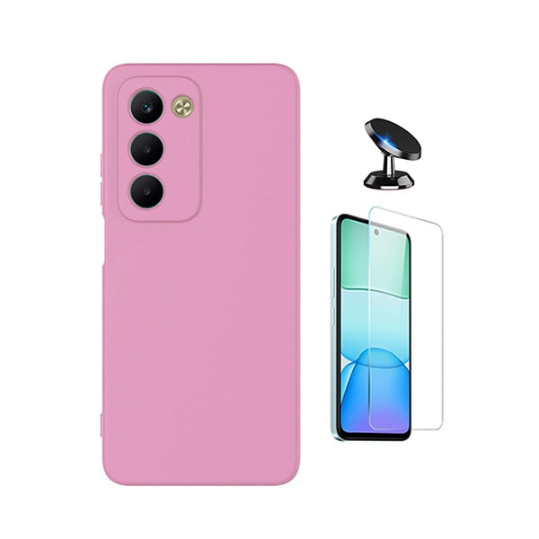 Kit Vidro Temperado Cleargorilasglass + Capa Proteção Silicone + Suporte de Carro GIFT4ME Para Xiaomi Redmi 15 4G - Rosa