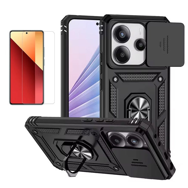 Kit Vidro Temperado Cleargorilasglass + Capa de Proteção Militar Magnética Janela Gift4Me Para Xiaomi Redmi Note 14 - Preto
