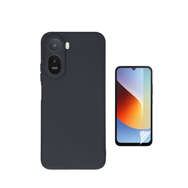 Kit Película Protectora de Hydrogel Frente + Capa Proteção Silicone GIFT4ME Para Xiaomi Redmi A7 Pro - Preto