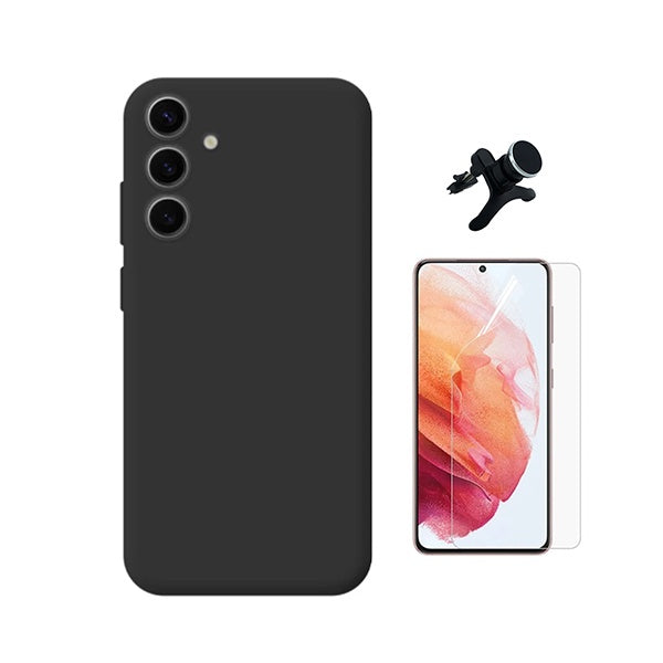 Kit Película Protectora de Hydrogel Frente + Capa Proteção Silicone + Suporte Reforçado de Carro GIFT4ME Para Samsung Galaxy S25 FE 5G - Preto