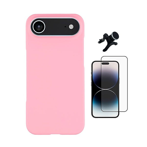 Kit Película de Vidro Temperado Gorilasglass + Capa Proteção Silicone + Suporte Reforçado de Carro GIFT4ME Para Apple iPhone 17 Air - Rosa