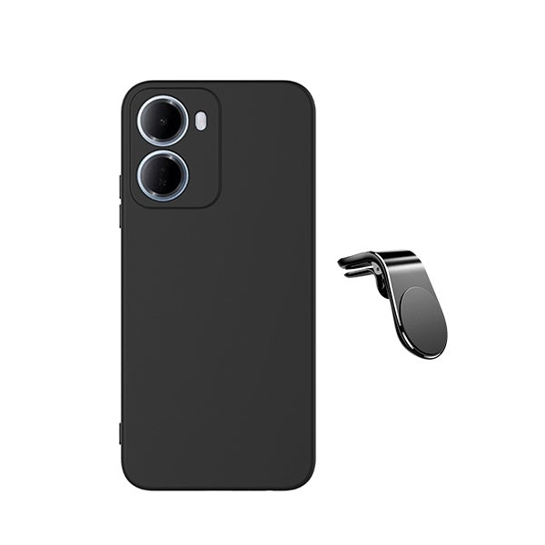 Kit Suporte de Carro Magnético L + Capa Proteção Silicone GIFT4ME Para Xiaomi Redmi 15a - Preto