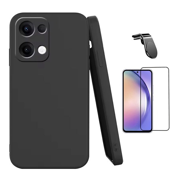 Kit Película de Vidro Temperado Gorilasglass + Capa Proteção Silicone + Suporte Magnético L GIFT4ME Para Oppo Reno13 - Preto