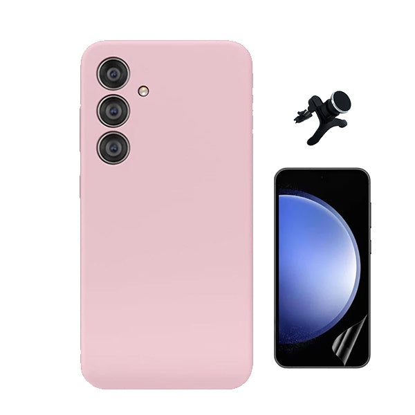 Kit Película Protectora de Hydrogel Frente + Capa Proteção Silicone + Suporte Reforçado de Carro Gift4Me Para Samsung Galaxy S25 + Plus - Rosa