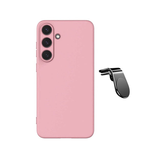 Kit Suporte de Carro Magnético L + Capa Proteção Silicone GIFT4ME Para Samsung Galaxy S26 + Plus - Rosa
