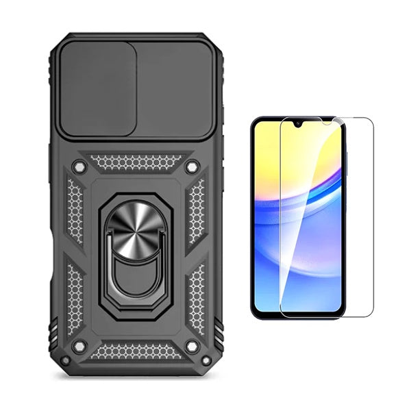 Kit Vidro Temperado Cleargorilasglass + Capa de Proteção Militar Magnética Janela GIFT4ME Para Xiaomi Redmi A5 4G - Preto