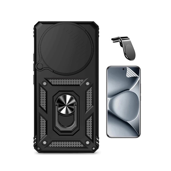 Kit Película Protectora de Hydrogel Frente + Capa de Proteção Militar Magnética Janela + Suporte de Carro Magnético L GIFT4ME Para Xiaomi Redmi Note 15 Pro + Plus - Preto