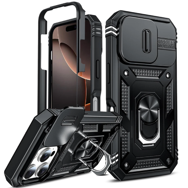 Kit Película Protectora de Hydrogel Frente + Capa de Proteção Militar Magnética Janela + Suporte Magnético GIFT4ME Para Apple iPhone 17 Pro - Preto
