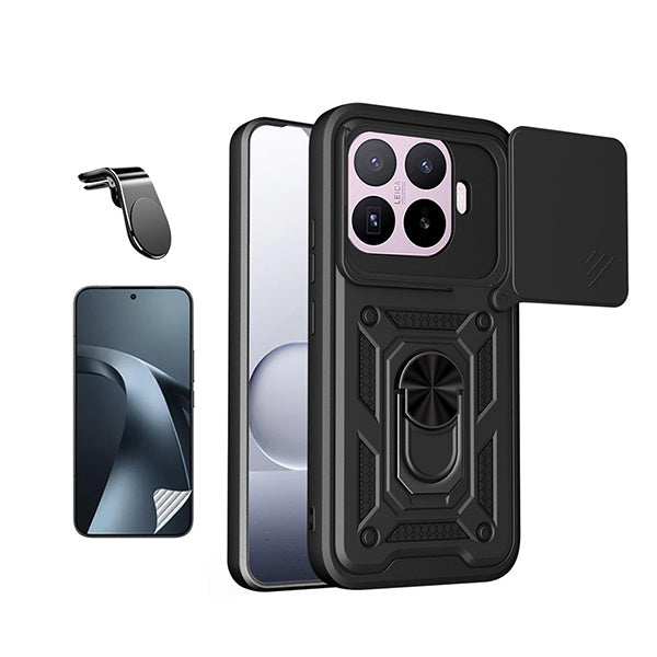 Kit Película Protectora de Hydrogel Frente + Capa de Proteção Militar Magnética Janela + Suporte de Carro Magnético L GIFT4ME Para Xiaomi 17T 5G - Preto