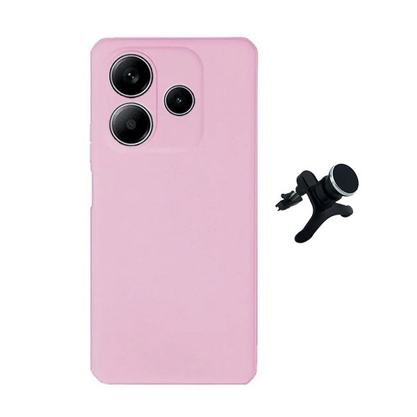 Kit Suporte Magnético Com Pernas + Capa Proteção Silicone Gift4Me Para Xiaomi Redmi Note 14 4G - Rosa