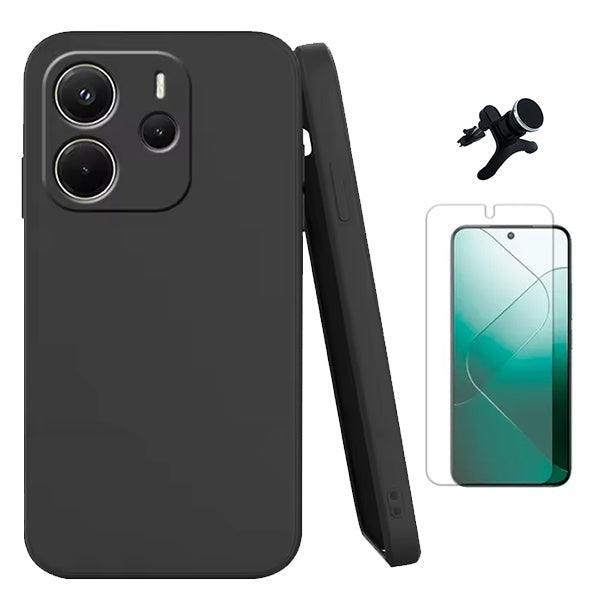 Kit Película Protectora de Hydrogel Frente + Capa Proteção Silicone + Suporte Reforçado de Carro GIFT4ME Para Xiaomi Redmi Note 14 5G - Preto