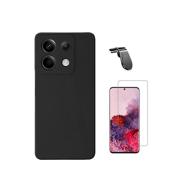 Kit Vidro Temperado Cleargorilasglass + Capa Proteção Traseira Silicone + Suporte Magnético L GIFT4ME Compativel Com Xiaomi Redmi Note 13 Pro 4G - Preto