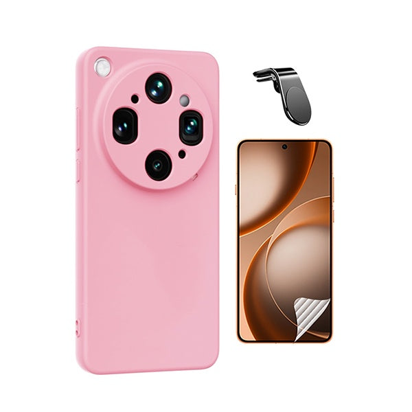 Kit Película Protectora de Hydrogel Frente + Capa Proteção Silicone + Suporte Magnético L GIFT4ME Para Oppo Find X9 Ultra - Rosa