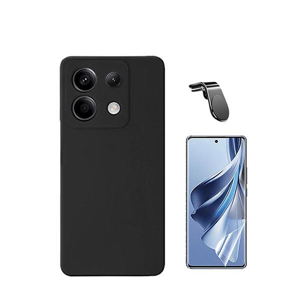 Kit Película Protectora de Hydrogel Frente + Capa Proteção Traseira Silicone + Suporte Magnético L GIFT4ME Compativel Com Xiaomi Redmi Note 13 Pro 4G - Preto