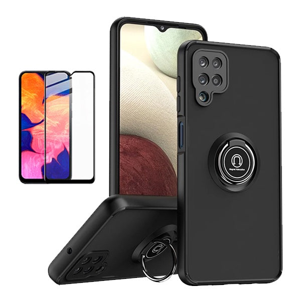 Kit Capa Anti-Impacto Clear com Anel + Vidro Temperado Gorilaglass GIFT4ME Para Samsung Galaxy A12 Nacho - Transparente/Preto
