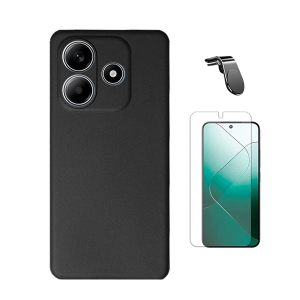 Kit Película Protectora de Hydrogel Frente + Capa Proteção Silicone + Suporte Magnético L Gift4Me Para Xiaomi Redmi Note 14 - Preto