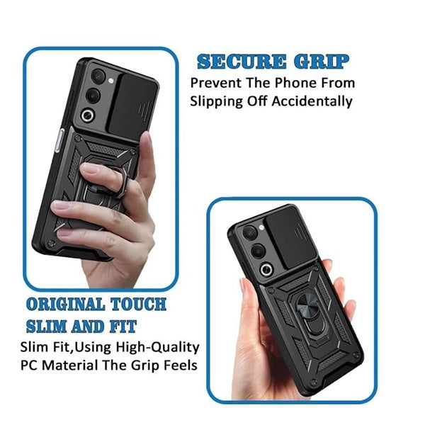 Kit Película de Vidro Temperado Gorilasglass + Capa de Proteção Militar Magnética Janela + Suporte Magnético Com Pernas GIFT4ME Para Oppo A5 5G  - Preto