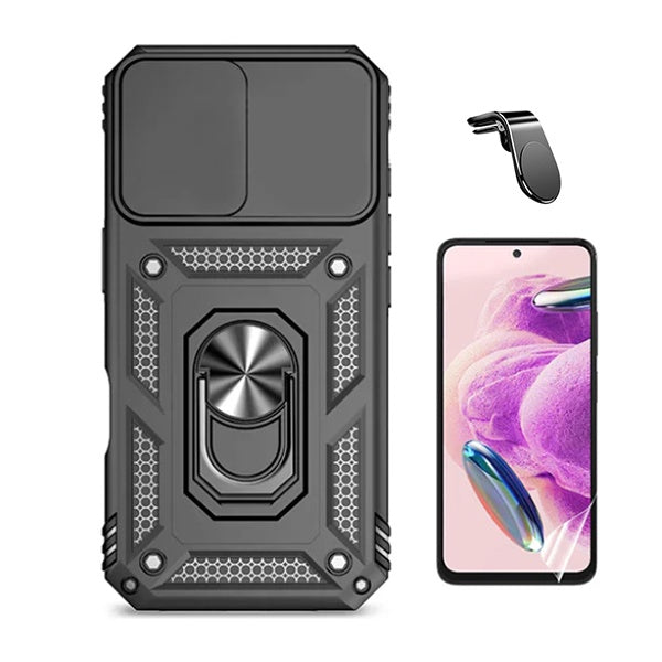 Kit Película Protectora de Hydrogel Frente + Capa de Proteção Militar Magnética Janela + Suporte de Carro Magnético L GIFT4ME Para Xiaomi Redmi Note 13 4G - Preto