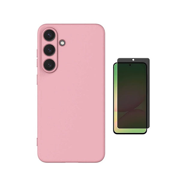 Kit Película de Vidro Temperado Privacidade + Capa Proteção Silicone GIFT4ME Para Samsung Galaxy S26 + Plus - Rosa