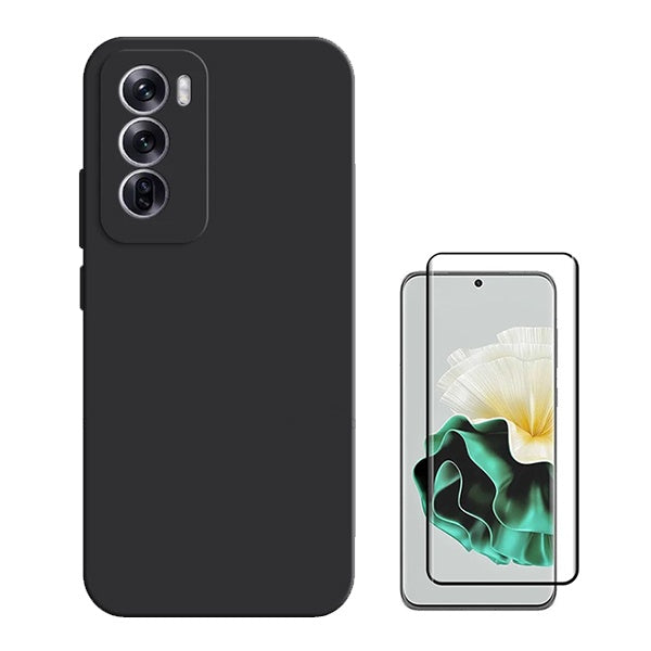 Kit Película de Vidro Temperado Gorilasglass + Capa Proteção Traseira Silicone GIFT4ME Compativel Com Oppo Reno12 Pro - Preto