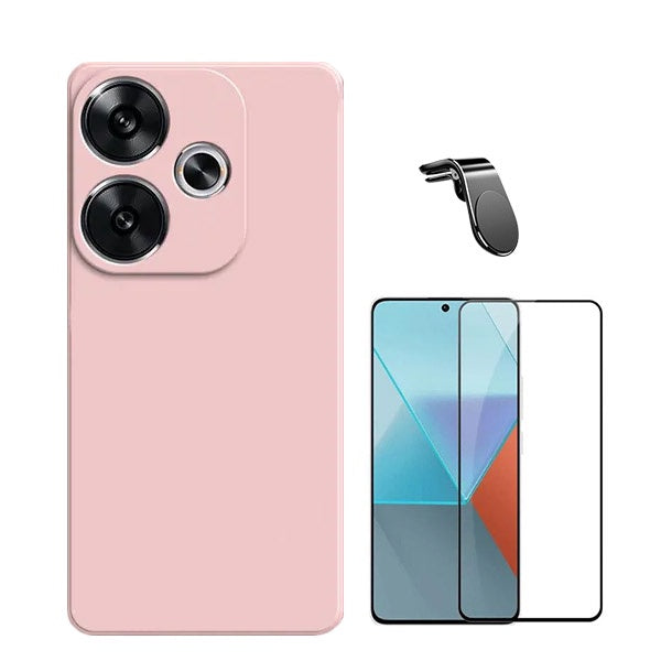 Kit Película de Vidro Temperado Gorilasglass + Capa Proteção Traseira Silicone + Suporte Magnético L GIFT4ME Compativel Com Xiaomi Poco F6 - Rosa