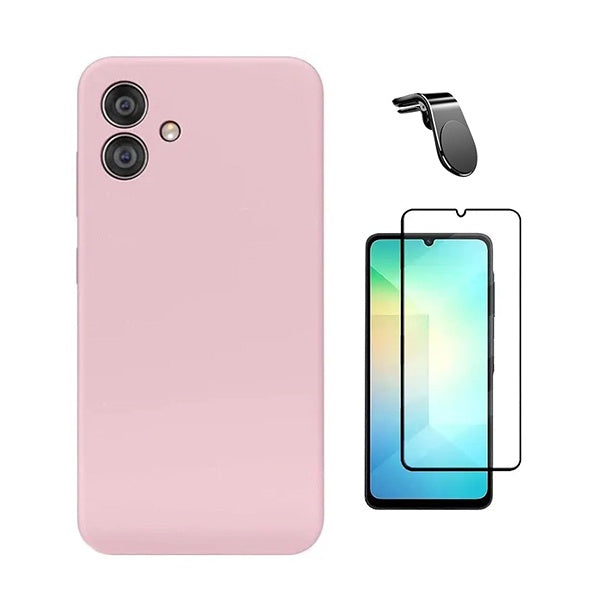 Kit Película de Vidro Temperado Gorilasglass + Capa Proteção Silicone + Suporte Magnético L GIFT4ME Para Samsung Galaxy A07 - Rosa
