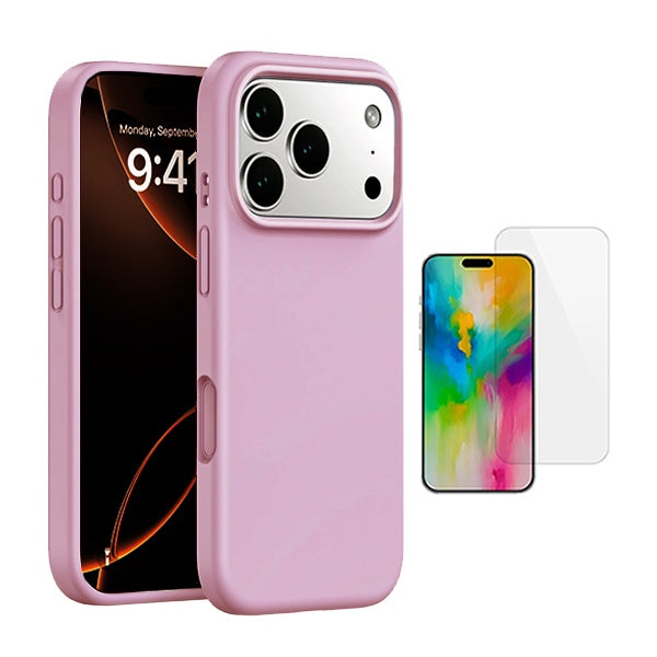 Kit Vidro Temperado Cleargorilasglass + Capa Proteção Silicone GIFT4ME Para Apple iPhone 17 Pro Max - Rosa